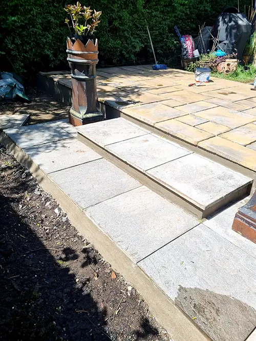 New patio steps and sandstone paving